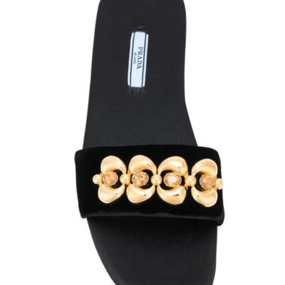 New PRADA Jeweled Velvet Sandals / Slides  $750 w/ Gold & Jewels - Picture 7 of 15